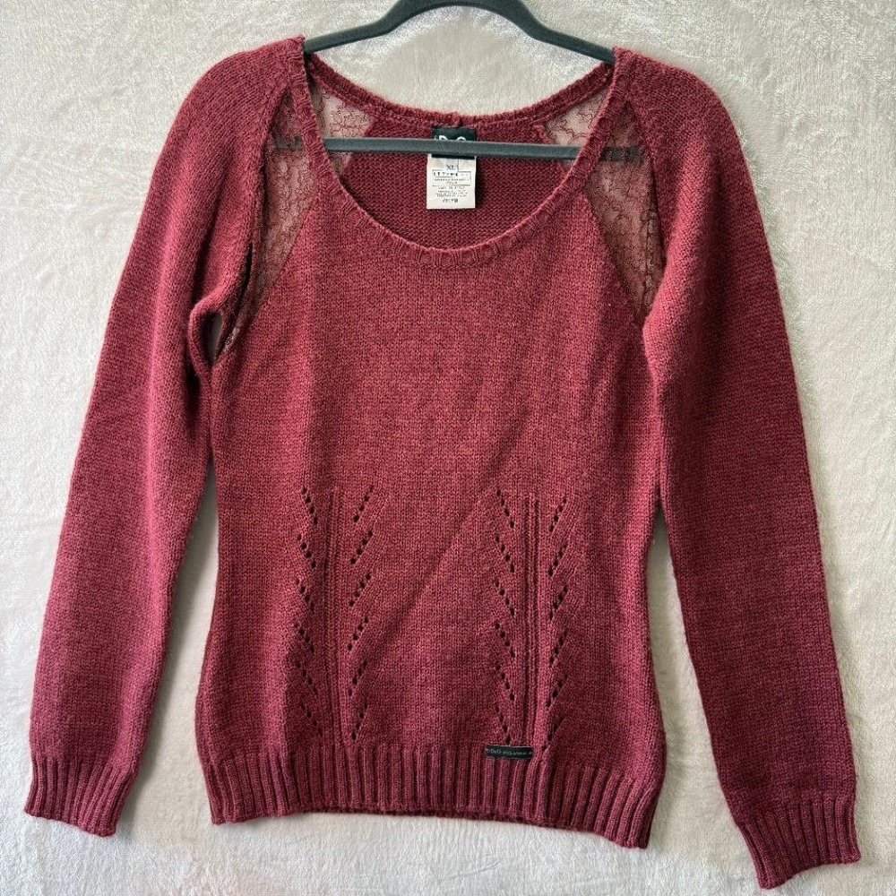 D&G Dolce & Gabbana Womens XL Burgundy Knit Sweater Lace Shoulder Insets Italy